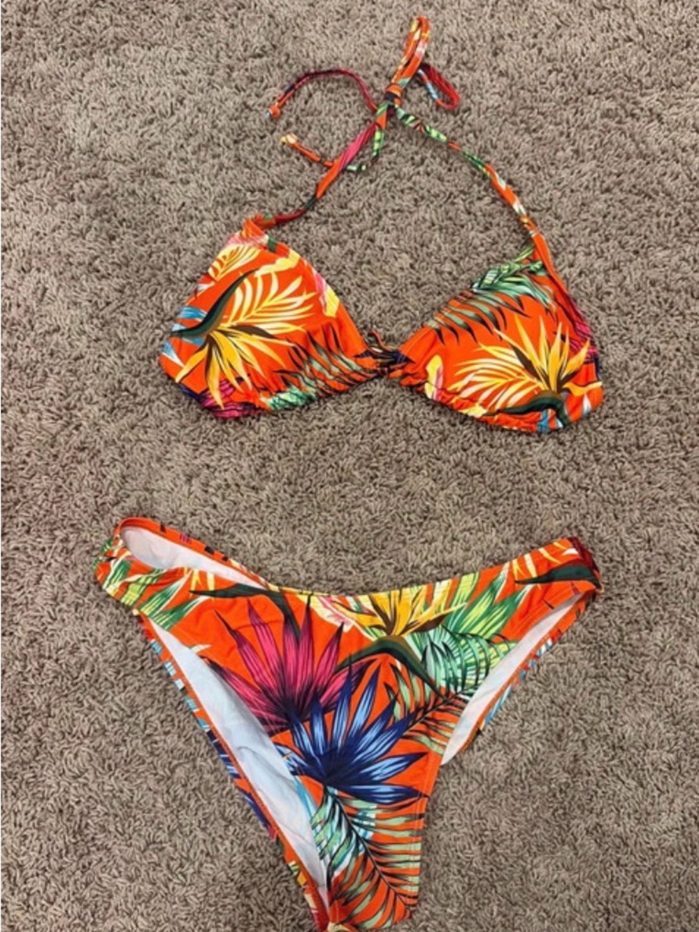 Source Unknown Orange Tropical Floral Women's Bikini